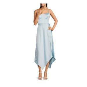 NWT Xscape Satin Handkerchief Hem Midi Gown in Aqua Size 8
